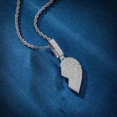 BROKEN HEART Men Pendant 3 Ct Round Cut Simulated Diamond In 925 Sterling Silver
