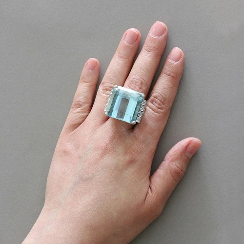 Large 60.00ct (27 x 25 mm) Aquamarine Gemstone 925 Solid Silver Engagement Ring - Picture 1 of 5