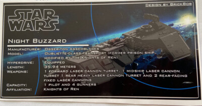 Lego Star Wars UCS Sticker for MOC Night Buzzard design by BrickBob TBC