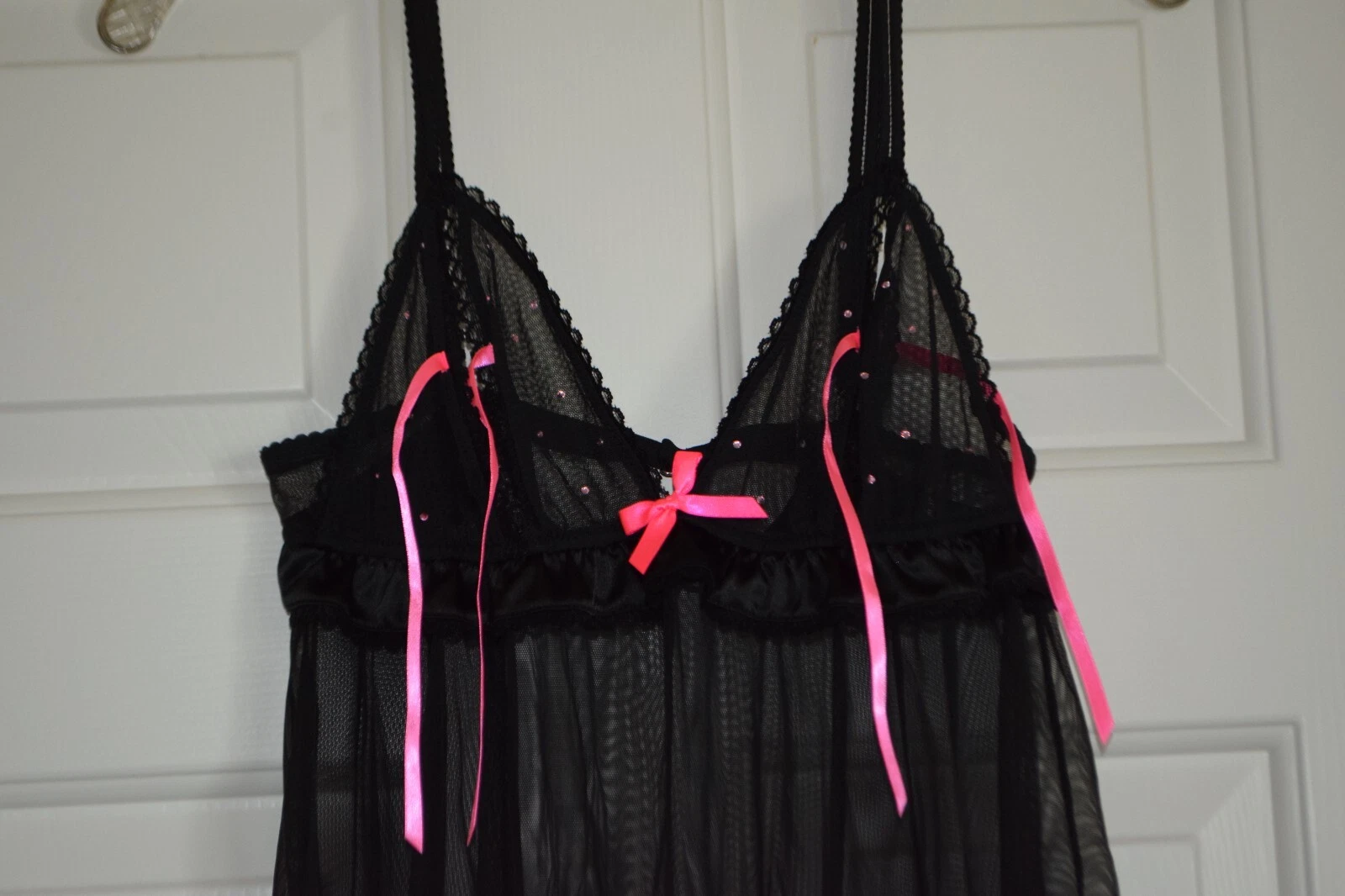 UNDERCOVER Abito nero Victoria's Secret Sexy Little Things taglia S lingerie rosa orlo bling