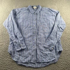 AYR Shirt Womens M Linen Stripe Long Sleeve Button Up Oversized Relaxed Blue