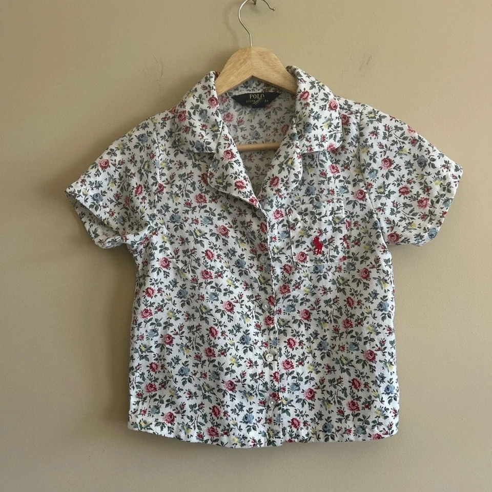Camisa con botones floral blanca y rosa Ralph Lauren para niños, talla 7 Foto 2 de 4