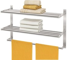 Bethom Bathroom Towel Rack with Bars, 24 Inch Towel Shelf, Brushed Nickel