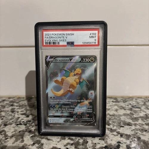 2021 POKEMON SWORD & SHIELD EVOLVING SKIES #192 FULL ART/DRAGONITE V PSA 9