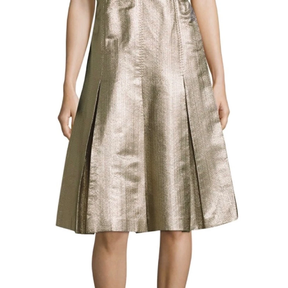 ¡¡NUEVO CON ETIQUETAS!! Vestido LAFAYETTE 148 New York Lois Oyster Metálico Plisado Plisado Talla 12 Foto 4 de 4