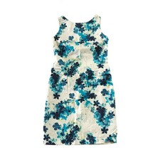 Ann Taylor Sheath Dress Womens Size 6 Blue White Floral Boat Neck Sleeveless