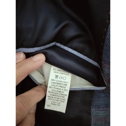 M1250) Tommy Hilfiger Men Blue Plaid Linen Two Button Sports Jacket Size 36S image 11