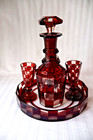 Antique Bohemian Biedermeier ruby flash decanter set 1840-1870