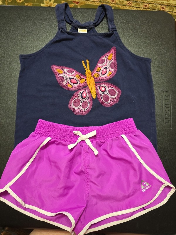 Girls Sz 7-8 Butterfly Two Piece Short Outfit