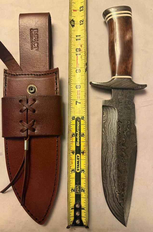 Bowie Knife By Impact Cutlery, Raindrop Damascus Blade 5/16” Thick - Mint ! - Image 4 of 4