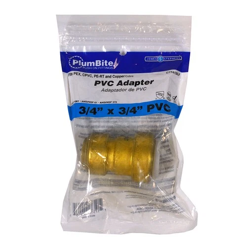 Jones Stephens C77412LF 3/4" PVC x 3/4" PlumBite Push On - Brass - Picture 3 of 4