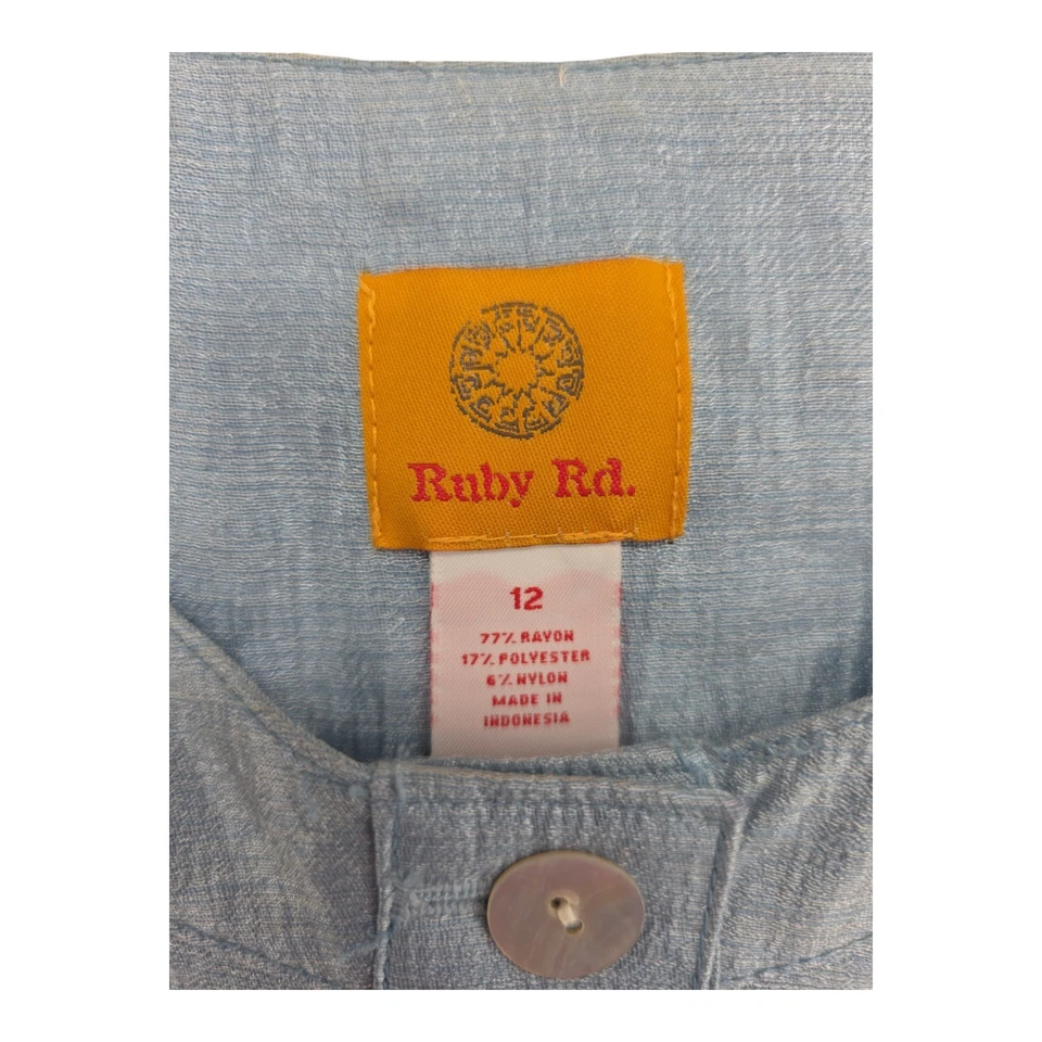 Ruby Rd Women’s Light Blue Shimmer Button Front Jacket Blazer Size 12 - Image 3 of 4