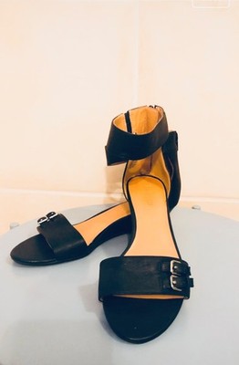 Nine West Black Ankle Strap with Buckles Open Toe Wedge Sandals - Size 41