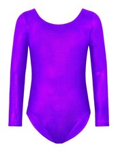 Girls Gymnastics Leotards Size 4-5T Purple Tumbling Unitard Long Sleeve Pro G...