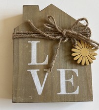 LOVE Wooden Block House Shaped Standing Sign House Shape Love 5" W x 7 x 1  H