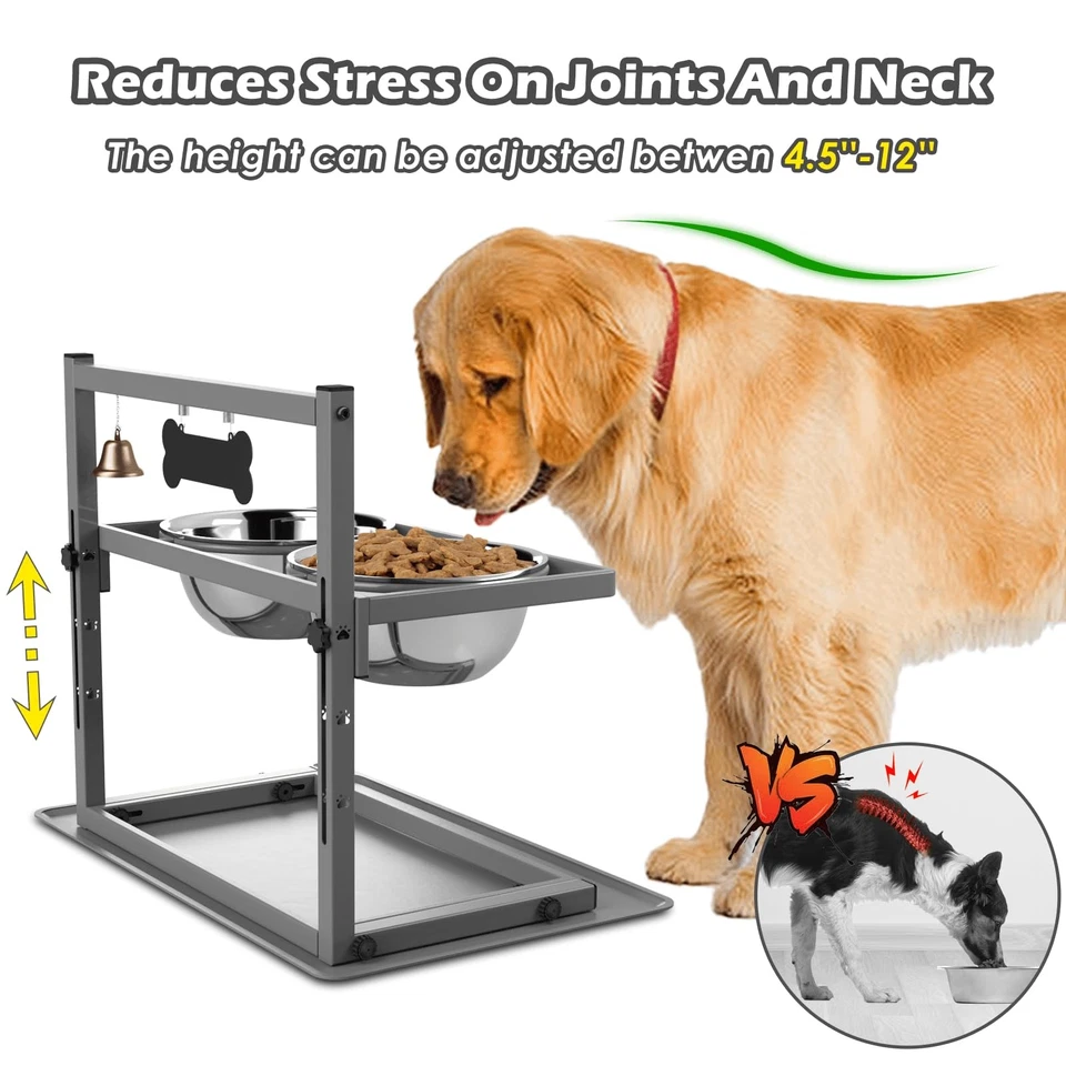 Серая поднятая миска для собак с двумя чашами для еды из нержавеющей стали 1700 мл, медленная... - Изображение 2 из 4