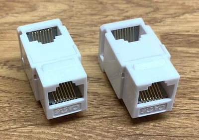 2x Cat6 RJ45 Keystone Jack Right Angle Network Through Coupler Unshielded White - Image 1 of 4