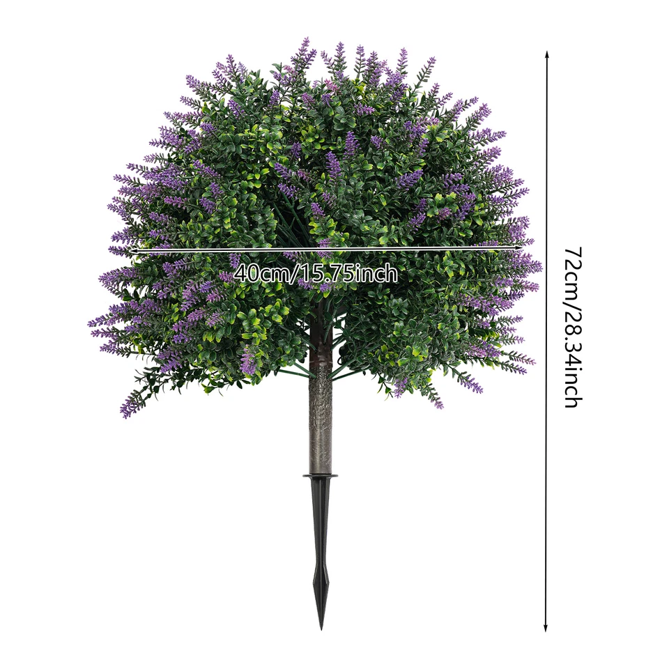 2件装人造薰衣草植物树室内/室外家居装饰带地面钉 — 第 3/4 张图片