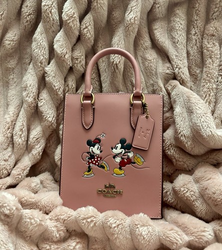 NEW Disney X Coach Blush Pink Leather Mini Tote Mickey & Minnie Crossbody $398 - Picture 6 of 24