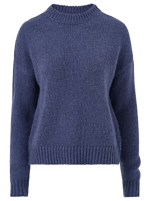 Damenpullover Ellos blau Petronella Wollmischung Rippstrick Langarm Übergröße