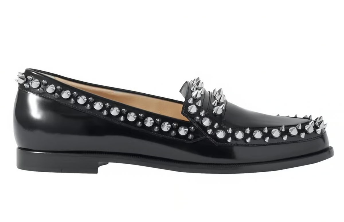 Christian Louboutin Mattia Spikes Donna Flat Black Calf Leather