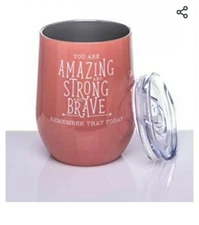 DIVERSEBEE  Insulated Tumbler 12oz Coral... "You Are AMAZING, STRONG, BRAVE"