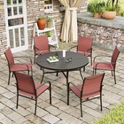 7Pcs Outdoor Furniture Set Patio Dining Set Chairs & Round Table w/Umbrelle Hole
