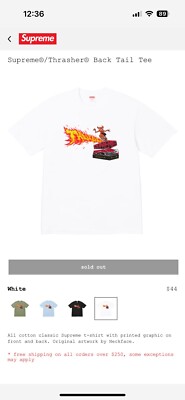 Supreme Back Tail tee Size XL White FW24 WEEK 6 (100