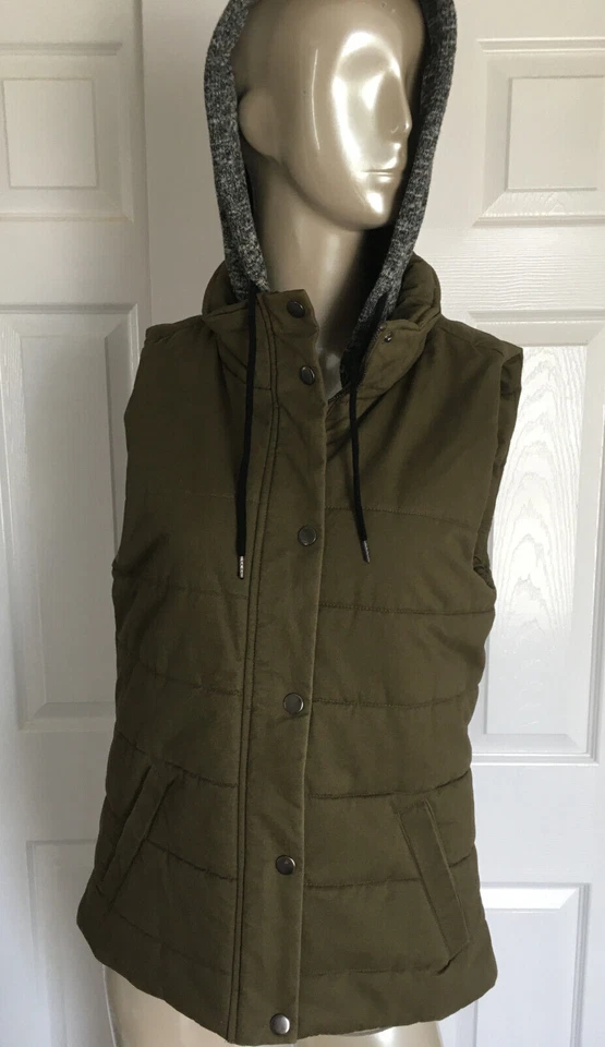 Chaleco Love Tree con capucha para mujer talla Cierre de cremallera y botones verde militar L Foto 4 de 4