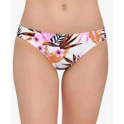 Salt & Cove Women White Multi Time Printed Cinch-Back Bikini Bottom Size Medium