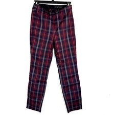 rag & bone Womens New York Red Plaid Side Zip Slim Pants Size 4 Made In USA