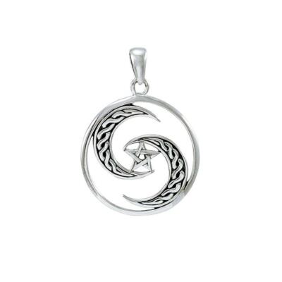Unique Pentacle Crescent Celtic Moon 925 Sterling Silver Pendant Wiccan ...