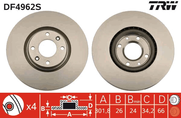 Disque de frein TRW DF4962S avant pour PEUGEOT 308 CITROËN C4 OPEL Corsa