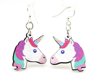 Green Tree Jewelry Rainbow Unicorn Earrings Made from Natural Wood