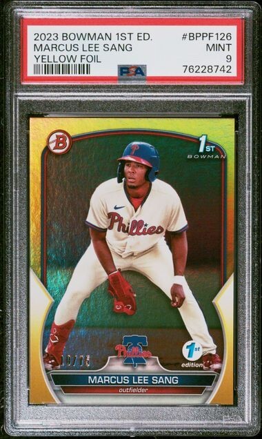 2023 Bowman Baseball 1st Edition Marcus Lee Sang Phillies Yellow Foil /75 PSA 9