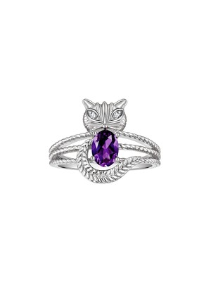 RYLOS CAT Ring with 7x5mm Oval Gemstone & Diamonds, Sterling Silver, Sizes 5-13