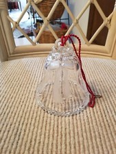 Crystal Christmas Bell, 4.5 inches tall, with ribbons and holly. Pretty!