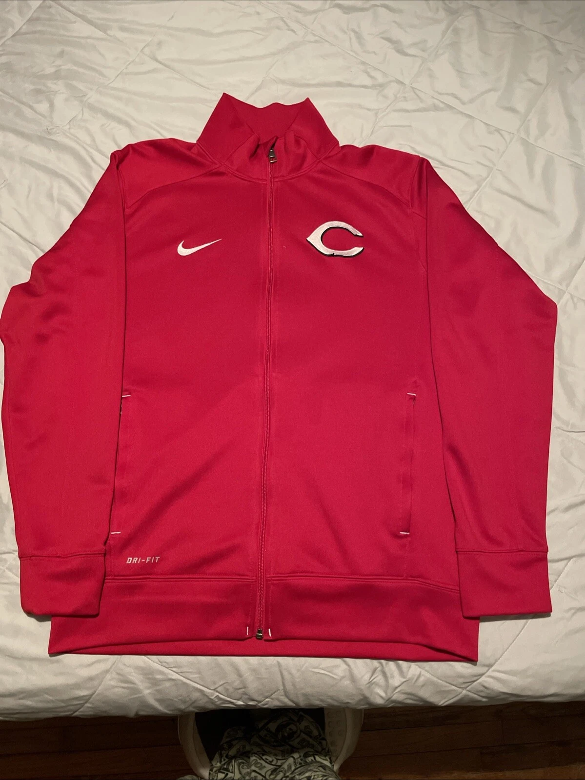Nike Dri-Fit Track Jacket Mens Med Red Embroidered Logo Zip Up