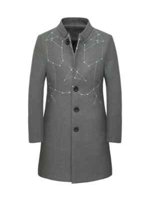 eleganter langer Mantel sportlich Mode Herren Slim schmal warm grau 1027