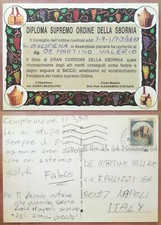 HUMOR - DIPLOMA SUPREMO ORDINE DELLA SBORNIA 1986 FIASCHI VINO DELL'ORDINE BACCO