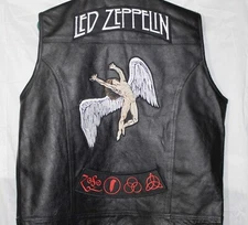 Mens LED ZEPPLIN Custom Leather Biker Motorcycle Vest Concealed Carry , L, XL