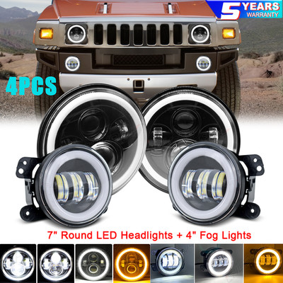 7'' Round LED Projector Headlights+4'' Fog Lights+Turn Lamps fit Jeep Wrangler JK