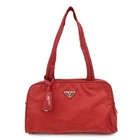 PRADA Triangle Logo Nylon Tote Bag Shoulder Bag Dial Lock Red Authentic Used F/S