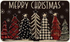 Merry Christmas Decorations Trees Snowflakes Black Non Slip Doormat Gift 17"X29"