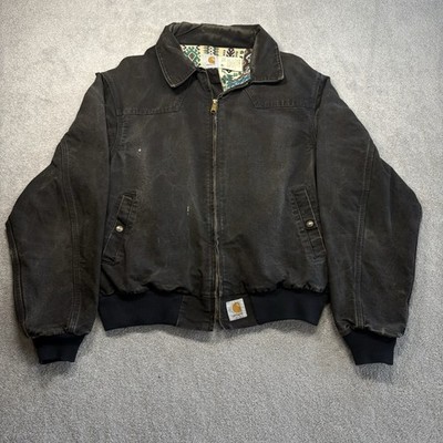 VTG 90s Carhartt Santa Fe Aztec Western Lined Black Canvas Jacket JS1105 XL USA