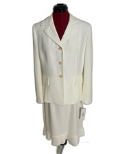 NWT Le Suit Skirt Suit Woman's Size 10 White 2-Piece Set Blazer  Skirt