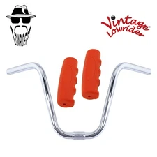 Original Lowrider 9" 25.4 D Handlebar Chrome 0214 120mm Grips Solid/Red