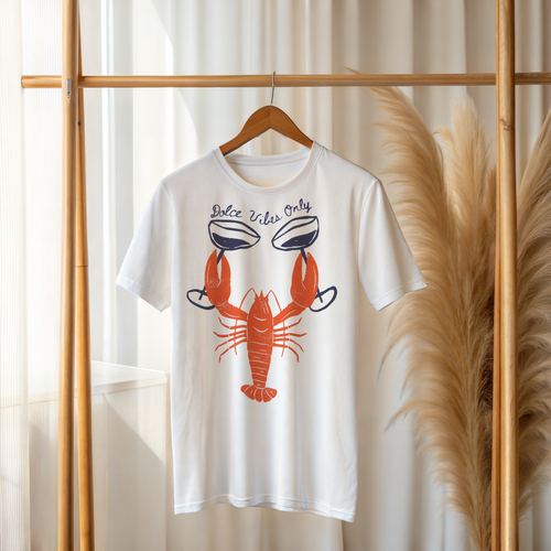 Dolce Vibes Only T-Shirt – Funny Lobster & Wine Glass Graphic Tee A135 - Picture 7 of 12