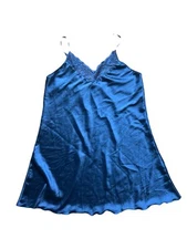 Ekouaer Womens Large Blue Satin Lace Sleep Dress Nightgown Stretchy Babydoll
