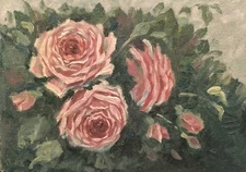 Original Artwork Modern OIL Painting Flowers DUSTY PINK VINTAGE ROSES Art Floral